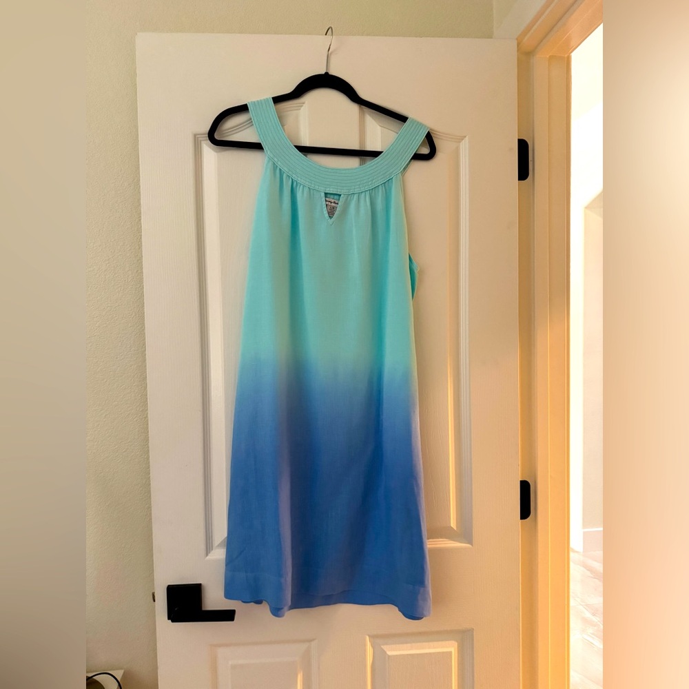 Tommy Bahama Blue Ombré Linen Dress – Sleeveless Keyhole Neck – Size L